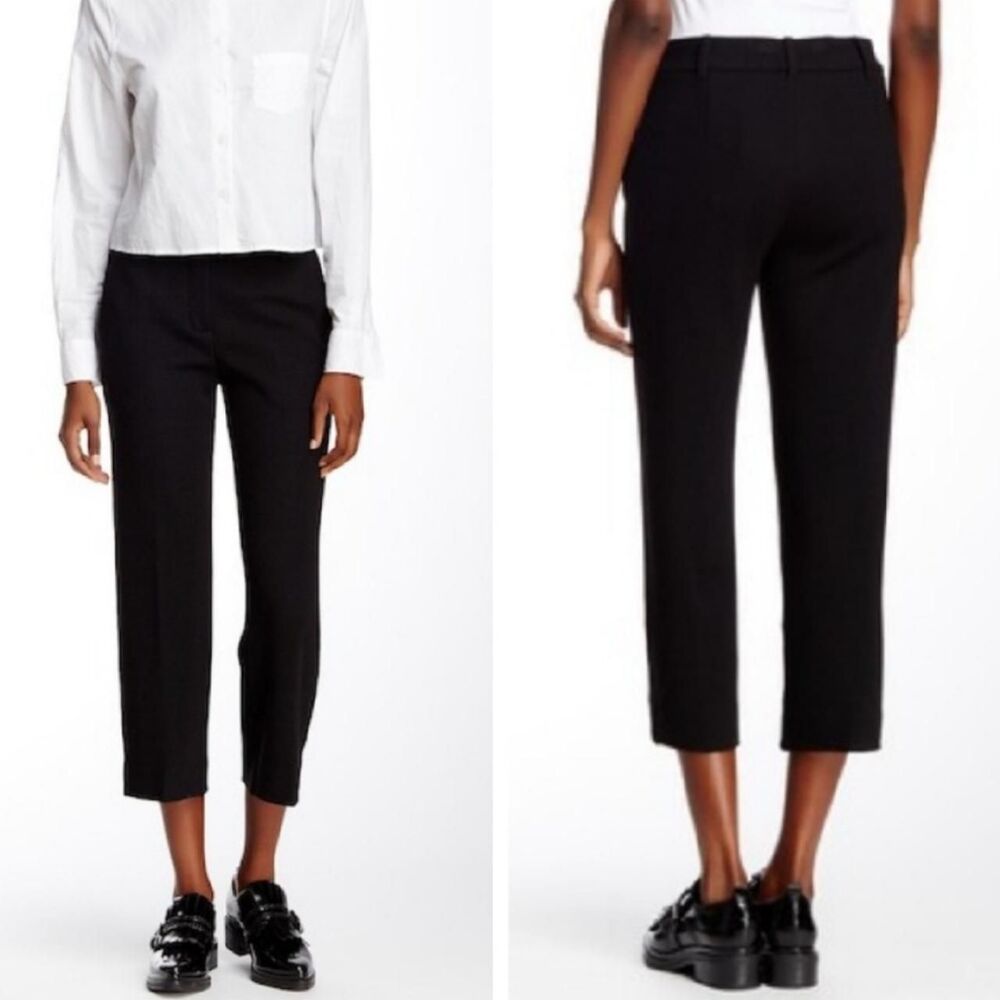 Helmut Lang Black Cropped Wool Pique Pants Size 6 Quiet Luxury Sleek